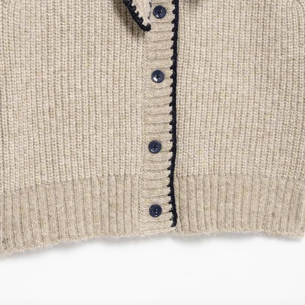 Commense Tie Neck Contrast Trim Button Sweater Vest Size L NWT In Khaki - Picture 7 of 13